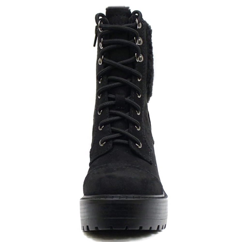 New Women’s Soda Chunky Heel Ankle Boot Lace Black - Picture 4 of 5